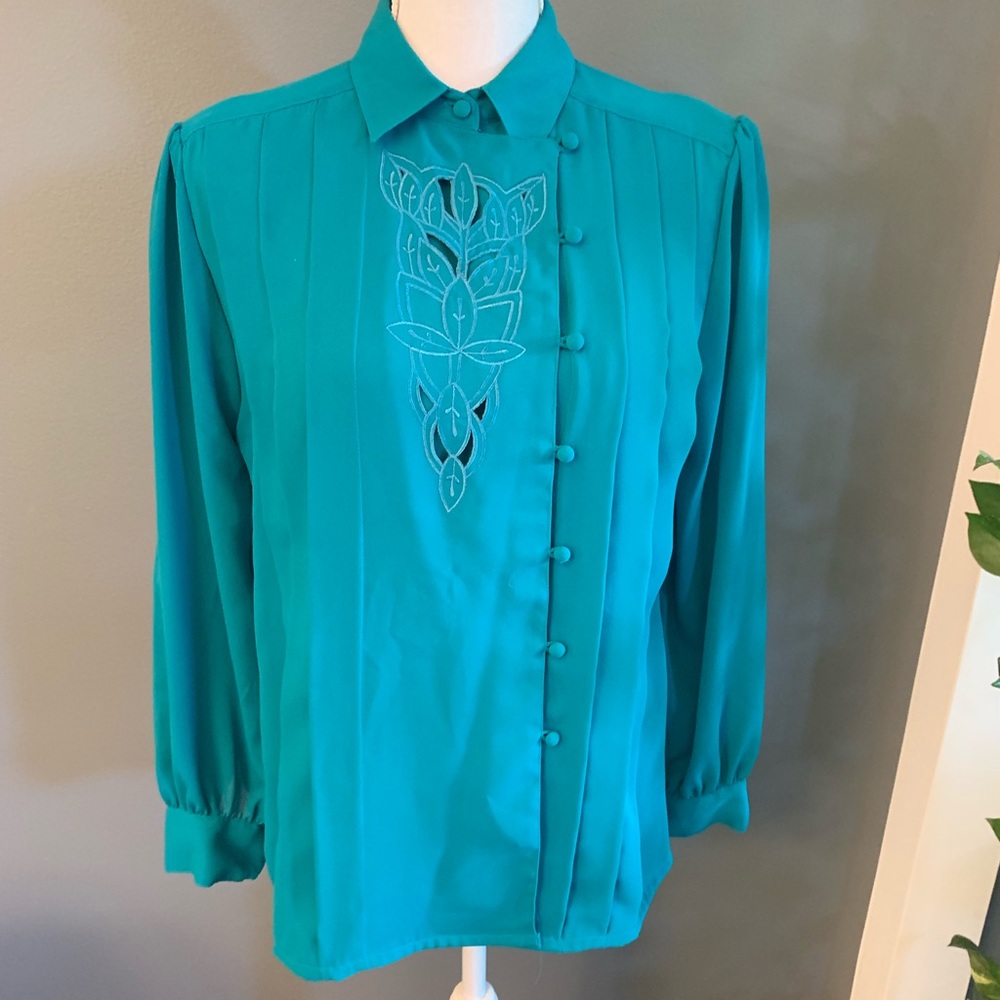 Vintage Teal Blouse~Messages~Size 12